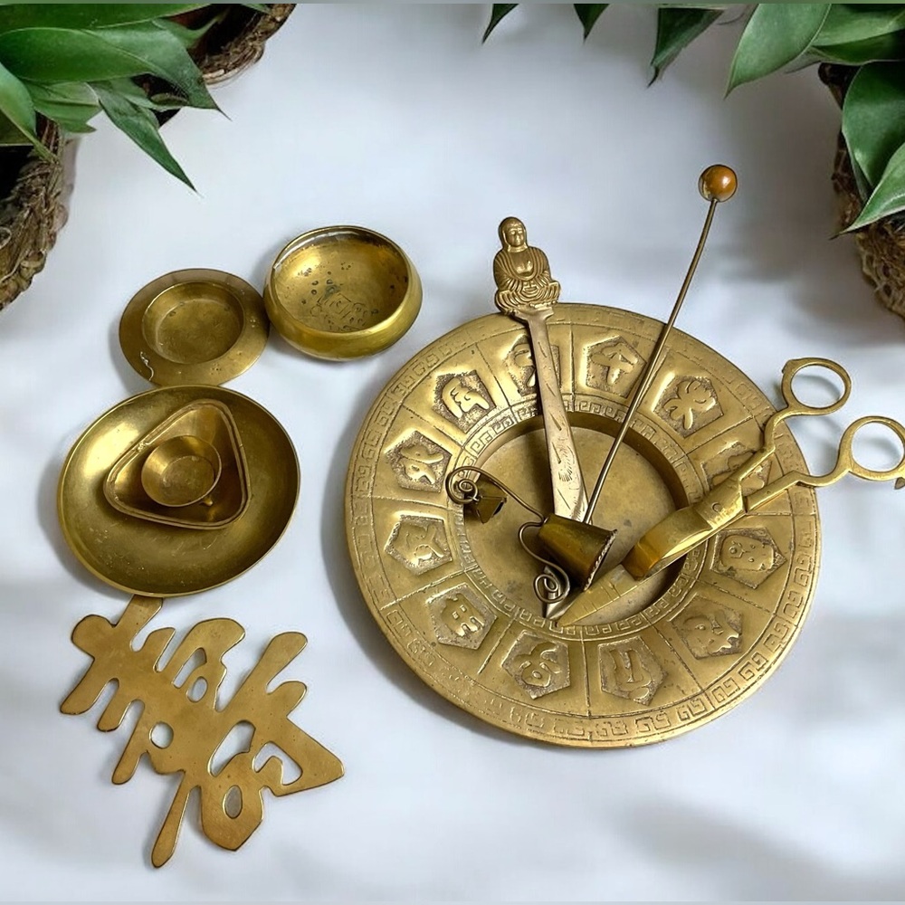 10 Antique Brass Collectibles W/Unique Candle Trimmer